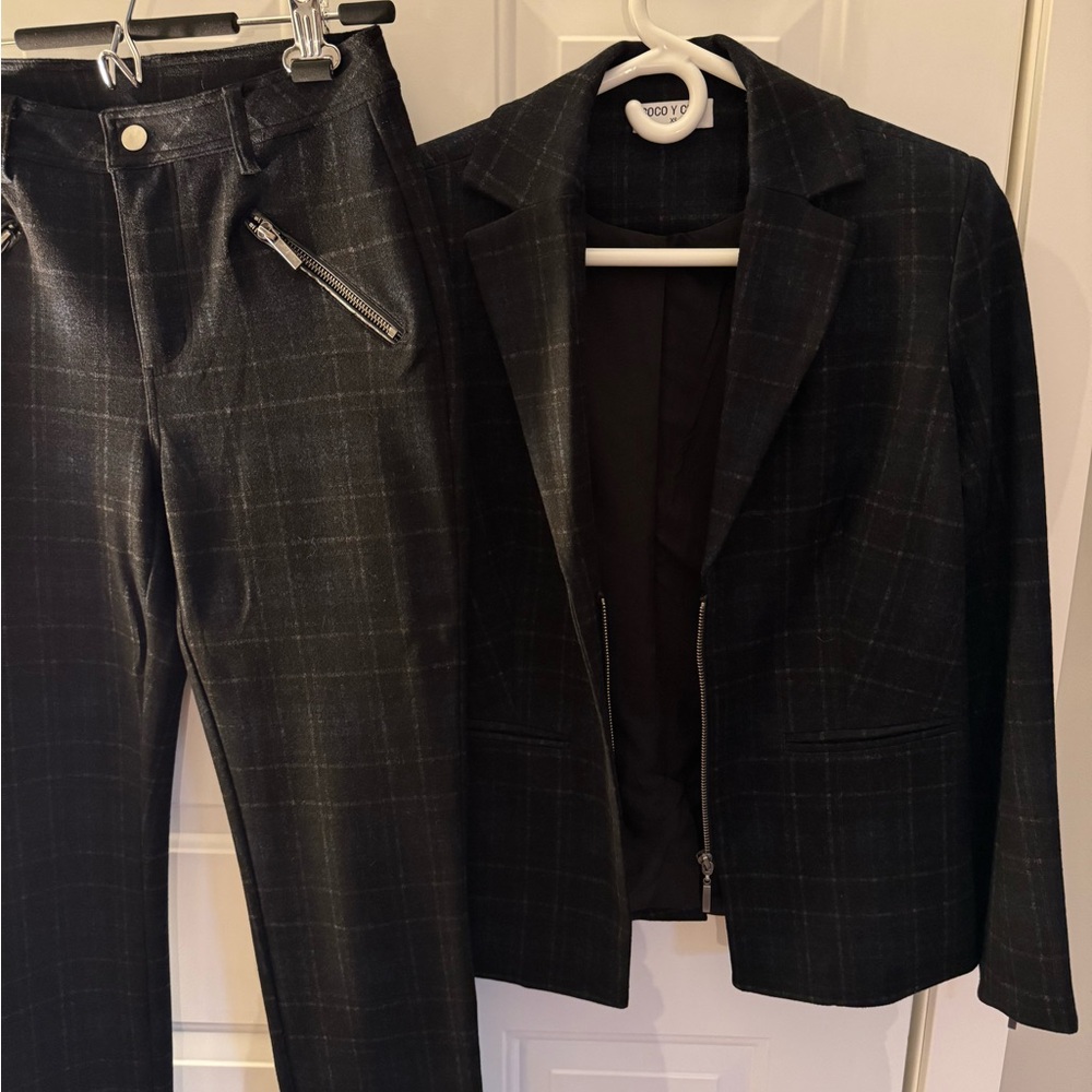 Black Plaid Blazer and Pants Set